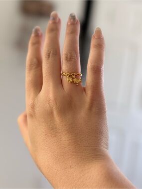 Delicate Gold Chain Charm Ring - Women Jewelry